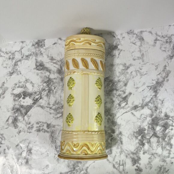 VTG 90s Italian Mediterranean Artichokes Ceramic Tall Pasta Canister Keeper - Picture 11 of 17